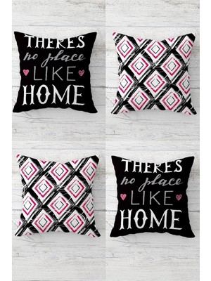 Karahanbey Pelangi Home Sweet Home Yazılı Gizli Fermuarlı Kırlent Kılıfı Koltuk Yastık Kılıfı TAKIM(4ADET), Pe