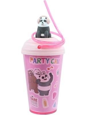 Karahanbey Miniso We Bare Bears Döndürülen Pipetli Plastik Bardak (480ML) - Panda