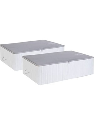 Larskas Ocean Home Textile 2 Adet Mega Boy Gri Çizgili Stuff&things Baza Altı Hurç Set 74 x 46 x 22 cm