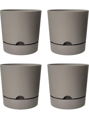 Larskas Begonya Saksı Tabaklı Drenajlı Mat Plastik Çiçek Saksısı (4 Adet, 9 Litre, 25CM, Bej)