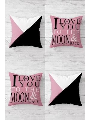 Karahanbey Pelangi I Love You To The Moon Gizli Fermuarlı Kırlent Kılıfı Koltuk Yastık Kılıfı TAKIM(4ADET), Pe