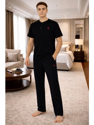 Polo Republica & CO Polo Republica %95 Pamuk Düğmeli Yaka Kısa Kollu Erkek Kısa Kollu Pijama Takım 3422