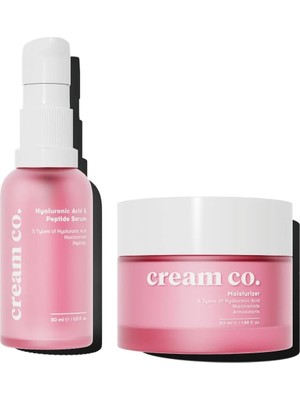 Karahanbey Cream Co. Hyaluronic Acid & Peptide Serum, Moisturizer Cilt Bakım Seti, 30 Ml, Pembe