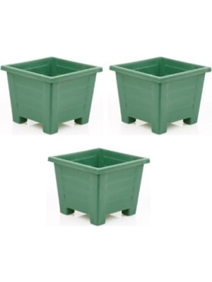 Larskas Kare Plastik Balkon ve Iç Mekan Saksıları, 0,6 L, 3 Adet, Yeşil