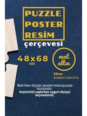 Larskas 22LIK Puzzle Poster Resim Çerçevesi Pvcli Postersiz Resimsiz Çerçeve (Eskitme Altın, 48X68)