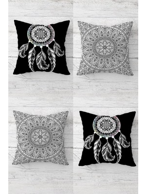 Karahanbey Pelangi Dream Catcher Desenli Etnik Gizli Fermuarlı Kırlent Kılıfı Koltuk Yastık Kılıfı TAKIM(4ADET