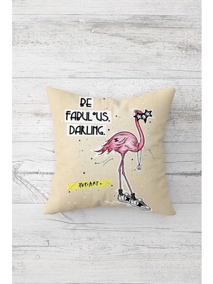 Karahanbey Pelangi Flamingo Desenli Çift Tarafı Baskılı Gizli Fermuarlı Yastık Kılıfı Kırlent Koltuk Yastık Kı