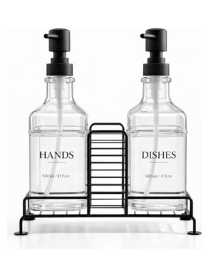 Larskas Busstier 2 Li Stantlı Siyah Sıvı Sabunluk Deterjanlık Seti Mutfak Evye Banyo Lavabo Tezgah Üstü Pompalı Dispenser Şık Minimal Düzenleyici