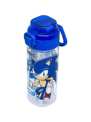 Larskas 500ML Sonic Temalı Desenli Yumuşak Silikon Pipetli Kulplu Kilitlenebilir Su Matarası