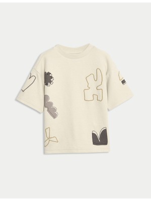 Marks & Spencer Pamuk Karışımlı Nakışlı Tişört (2-8 Yaş)