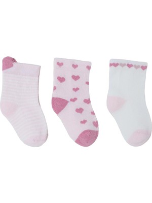 Hellobaby Kız Bebek 3lü Soket Çorap Kalp Baskılı