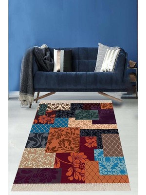 Karahanbey Pelangi Turuncu Vazolu Kız Desen Dijital Baskı Yıkanabilir Salon Halı, Karışık Renkli 80 x 150