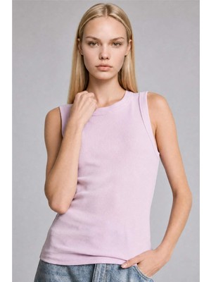 DeFacto Slim Fit Basic Bisiklet Yaka Fitilli Açık Leylak Atlet F8721AX26AU