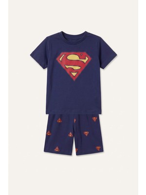 DeFacto Süperman Lisanslı 2'li Lacivert Şortlu Pijama Takımı Erkek Bebek H8148A526HS
