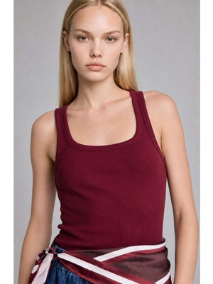 DeFacto Slim Fit Basic Yuvarlak Yaka Fitilli Bordo Atlet E5539AX26AU