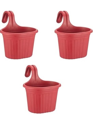 Larskas Tom1 Askılı Balkon Saksı – 3 Litre, 3 Adet | Kırmızı Renk | 22,2 cm | Askılı Tasarım
