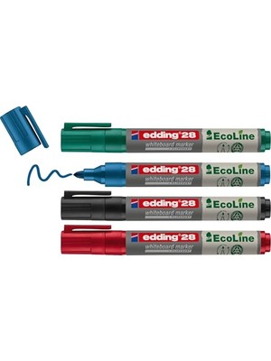 Larskas Edding 28 Ecoline Beyaz Yazı Tahtası Kalemi, 4'lü Set, Karışık Renkler, Yuvarlak Uç, Yeniden Doldurulabilir