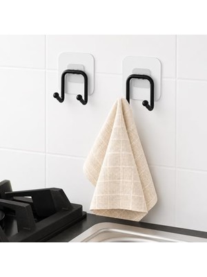 Larskas Alper Banyo 2’li Güçlü Kancalı Askılık Siyah – Yapışkanlı Duvar Askısı, Delmeden Montajlı Havlu ve Bez Askısı, Banyo, Mutfak ve Çamaşır Odası Için Pratik Askı Seti