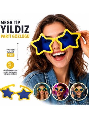 Go İthalat Mega Tip Yıldız Parti Gözlüğü Sarı Renk (5440)