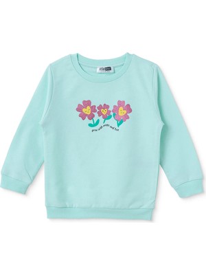 Hellobaby Kız Bebek Sweatshirt Çiçek Baskılı Bisiklet Yaka Uzun Kol