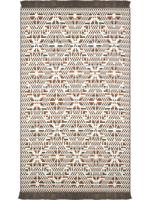 Karahanbey Cool Halı Lovely Turuncu Kilim Halı Çift Taraflı Makinede Yıkanabilir Banyo Mutfak Balkon Kilimi