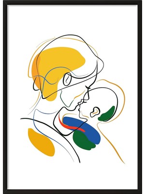 Karahanbey Zestia Siyah Çerçeveli Tablo, Anne ve Çocuk, Minimal Çizgi Stil, Soyut Renkli Poster No: 106582 15