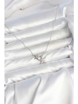 Fantastik Store Pirinç Gümüş Renk Minimal Yıldız Model Kadın Kolye - Lisinya