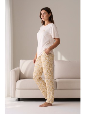 Pijapia Kadın Kısa Kollu Likralı Pijama Takımı Mavi