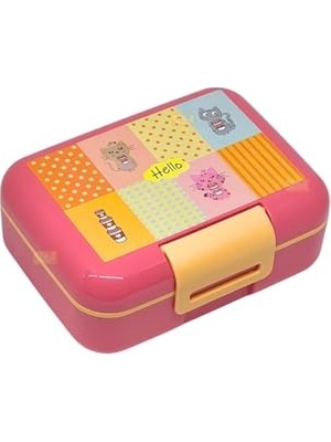 Larskas Bento 1600ML Lunchbox Sevimli Kedi Desenli Tek Katlı 2 Bölmeli Pp Plastik Sefer Tası Yemek Kutusu