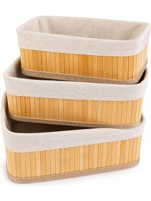 Larskas Bambu Organizer Sepet 3’lü Set – Kumaş Kaplı Dekoratif Saklama Kutusu, Çok Amaçlı Düzenleyici (Banyo, Mutfak, Dolap)