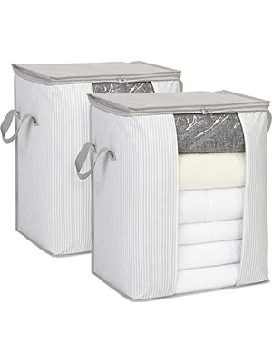 Larskas Ocean Home Textile 2'li Pvc Pencereli Stuff & Things Gri Çizgili Hurç Set