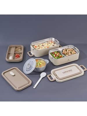 Larskas Aryıldız Bento Dikdörtgen 2 Katlı Lunch Box Yemek Termosu Bej 2000 ml