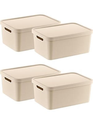 Larskas Smartware 4'lü Set Stafi Çok Amaçlı Kapaklı Kutu Latte 4,5 Lt - Latte, Çok Amaçlı Kapaklı Kutu, Ev-Ofis-Depo Için, Kapaklı Saklama Kutusu