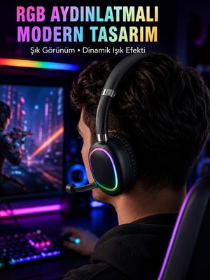 tp Rgb Işıklı Bluetooth Mikrofonlu Kulaklık Uzun Süreli Kullanım Type-C Şarjlı - Lisinya