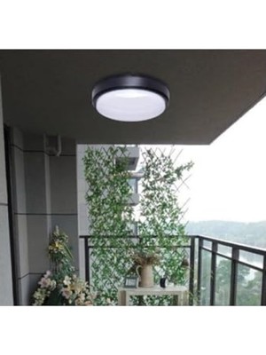 MarkEntegra Enerji Tasarruflu Yuvarlak Balkon ve Teras Lambası, 15W Beyaz Işık (Siyah)