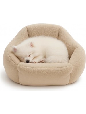 Karahanbey Kedi ve Köpek Yatağı Yumuşak Dokulu Yıkanabilir, Peluş, 45 cm (Bej)