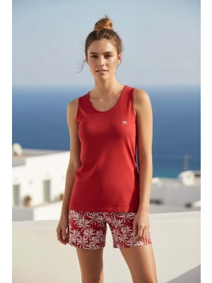 Pijapia Kadın Şortlu Pijama Takımı Likralı Kırmızı