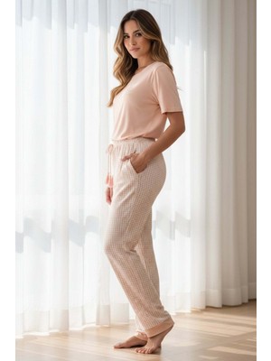 Pijapia Kadın Kısa Kollu Likralı Pijama Takımı Mavi