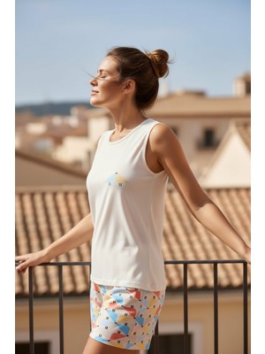 Pijapia Kadın Şortlu Pijama Takımı Likralı Kırmızı