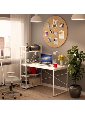 Karahanbey CLM108 Beyaz Metal Ki̇taplikli Çalişma Masasi