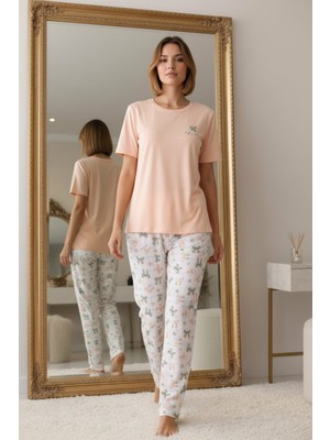 Pijapia Kadın Kısa Kollu Likralı Pijama Takımı Mavi