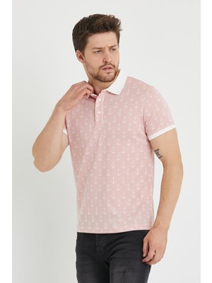 Polo State Erkek Jakar Desenli Polo Yaka T-shirt  Pembe