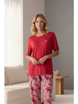 Pijapia Kadın Kısa Kollu Geniş Paça Likralı Pijama Takımı Mint