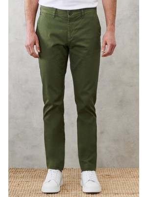 ALTINYILDIZ CLASSICS Erkek Haki Slim Fit Dar Kesim Armürlü Yan Cepli Pamuklu Chino Pantolon