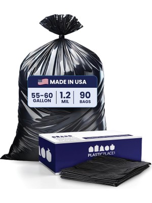 Karahanbey Plasticplace T55129BK 55-60 Galon Çöp Torbası 1,2 Mil - Siyah Çöp Kutusu Astarları - 35" x 54" (90