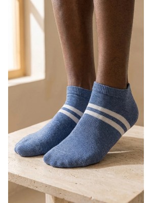 Erkek Şeritli Basic Step Çorap Mavi