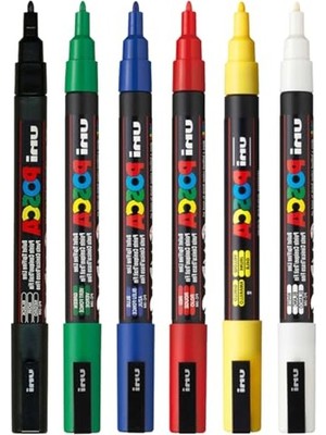 MarkEntegra Uni Posca Markör Kalem 3m 6'lı Ana Renkler Set 0.9-1.3 mm Keçe Uçlu