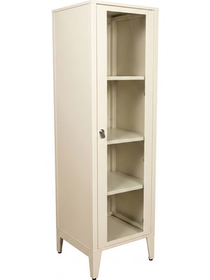 Alfafonet Ziglat 1550 Serisi Kilitli Metal Home Office Dolabı Cam Kapaklı Mat Beyaz 450x1500x450 mm