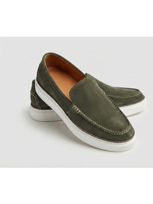 Growish GR0050 Hakiki Yeşil Nubuk Süet Deri Mevsime Uygun Şort Altı Keten Pantolona Uygun Günlük Kullanım Erkek Loafer Rok Model Ayakkabı