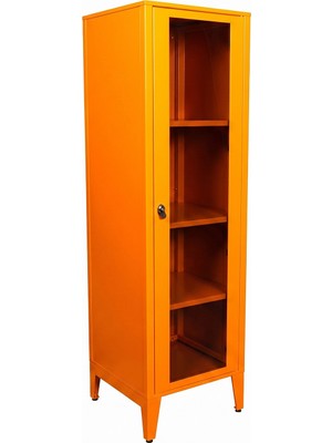 Alfafonet Ziglat 1550 Serisi Kilitli Metal Home Office Dolabı Cam Kapaklı Turuncu 450x1500x450 mm